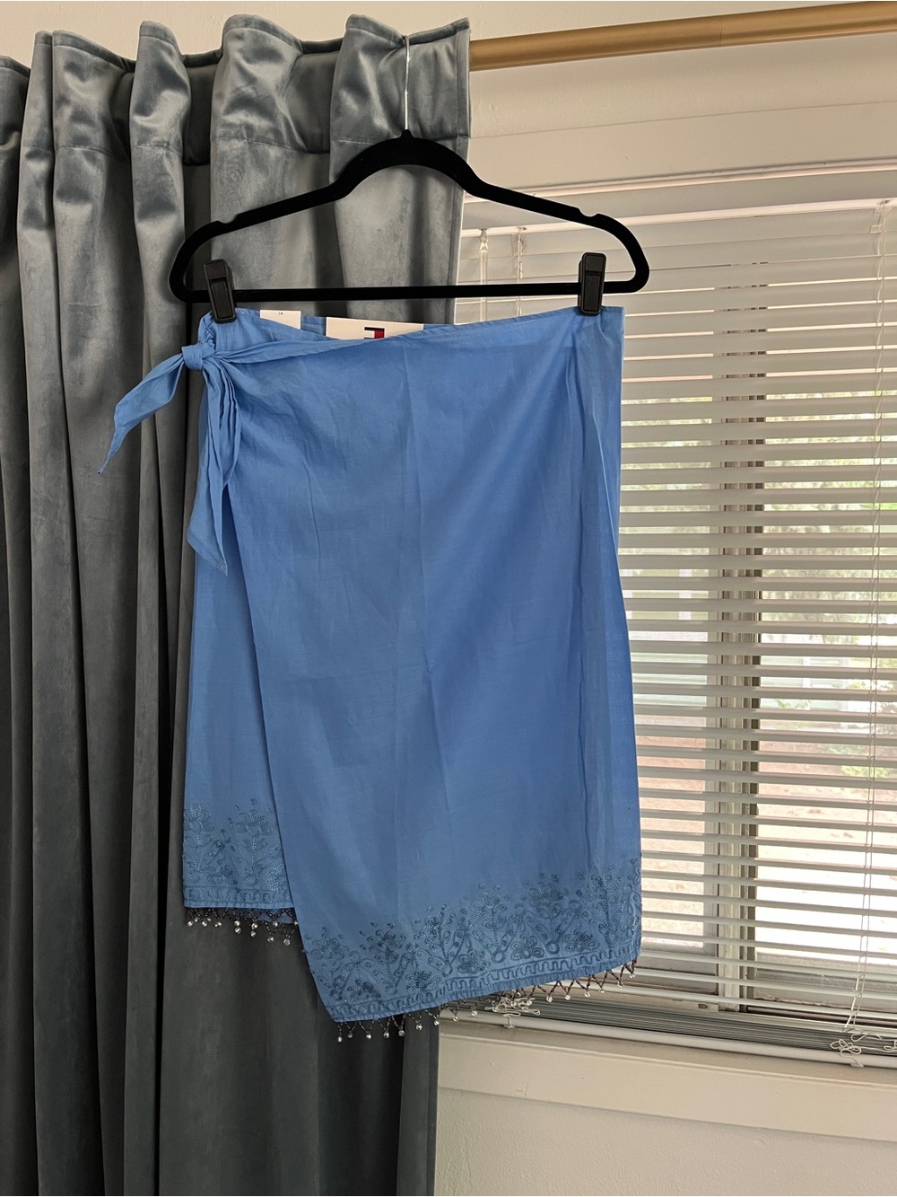 NEW Y2K Vintage Tommy Hilfiger Blue Embroidered Beaded Tie Wrap Skirt Summer